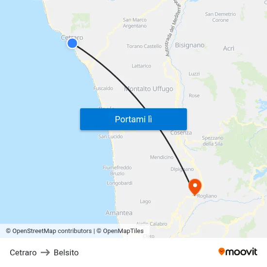 Cetraro to Belsito map