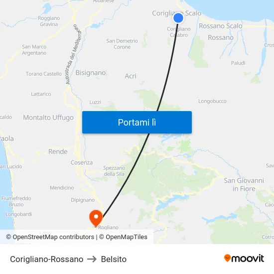 Corigliano-Rossano to Belsito map