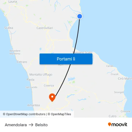 Amendolara to Belsito map