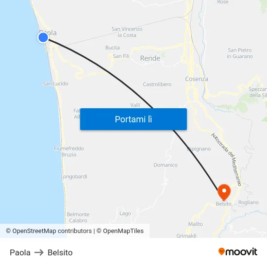 Paola to Belsito map