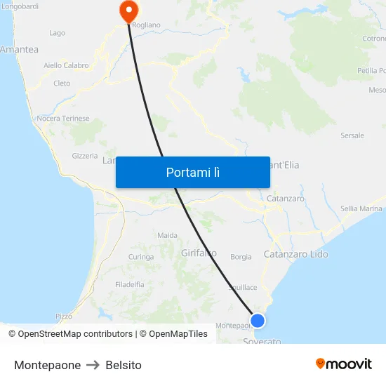 Montepaone to Belsito map
