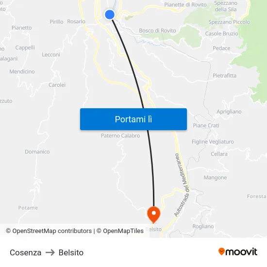 Cosenza to Belsito map