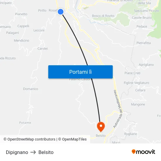 Dipignano to Belsito map