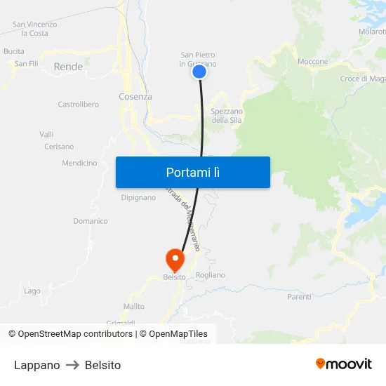 Lappano to Belsito map