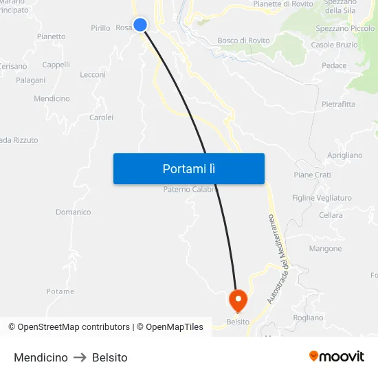 Mendicino to Belsito map