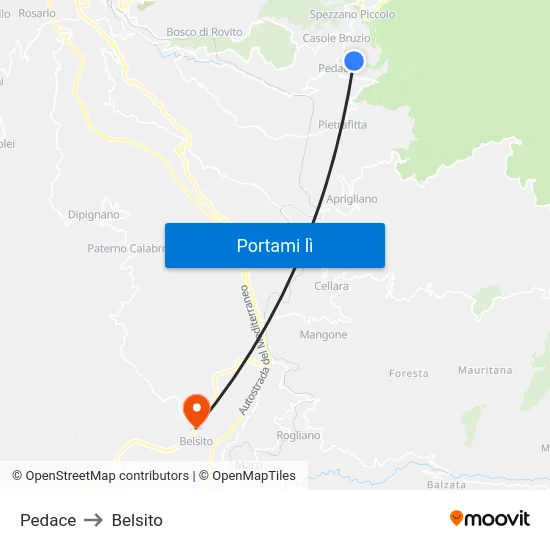 Pedace to Belsito map