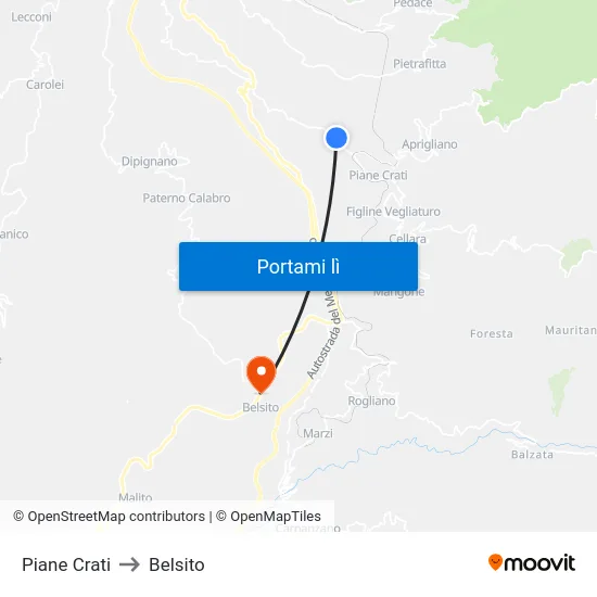 Piane Crati to Belsito map