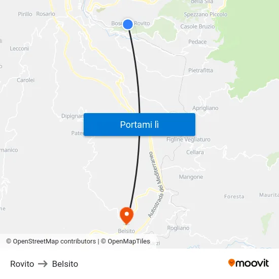 Rovito to Belsito map