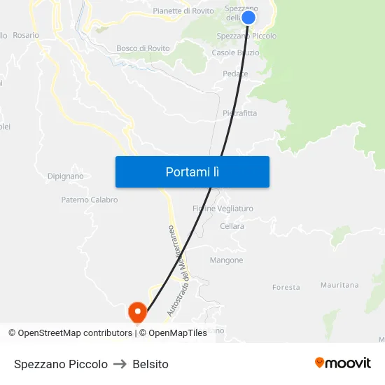 Spezzano Piccolo to Belsito map
