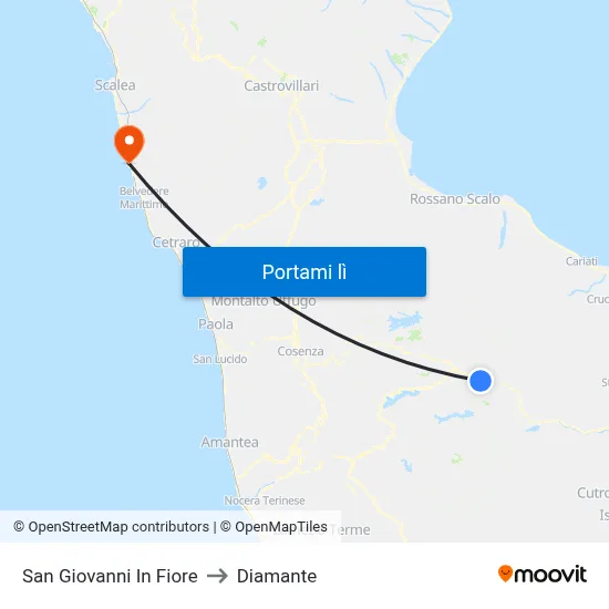 San Giovanni In Fiore to Diamante map