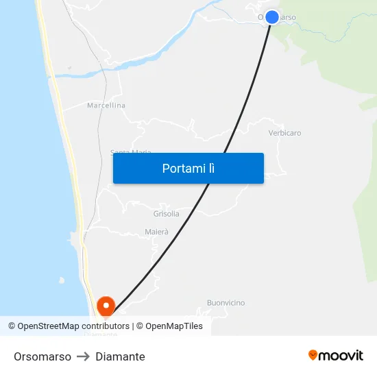 Orsomarso to Diamante map