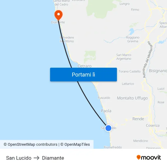 San Lucido to Diamante map