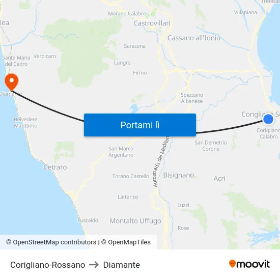 Corigliano-Rossano to Diamante map
