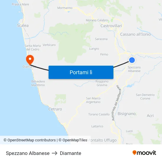 Spezzano Albanese to Diamante map