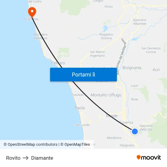 Rovito to Diamante map