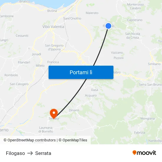 Filogaso to Serrata map