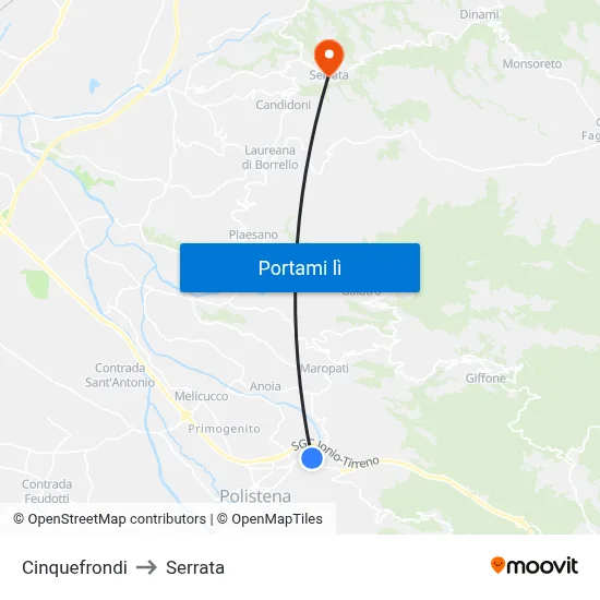 Cinquefrondi to Serrata map