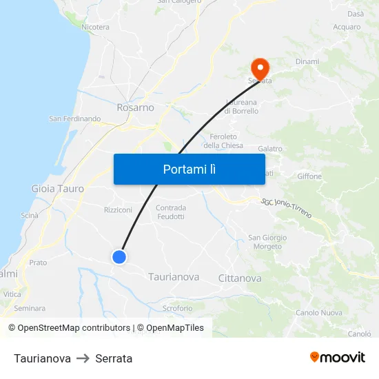 Taurianova to Serrata map