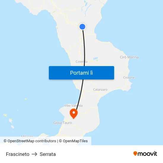 Frascineto to Serrata map