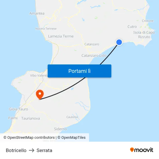 Botricello to Serrata map