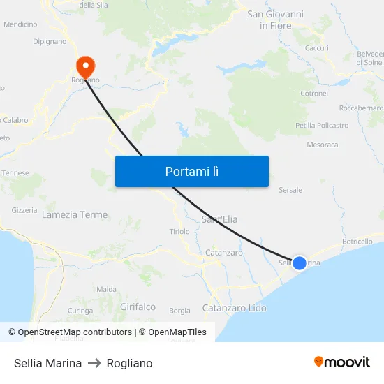 Sellia Marina to Rogliano map