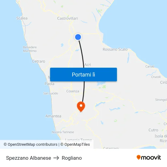 Spezzano Albanese to Rogliano map