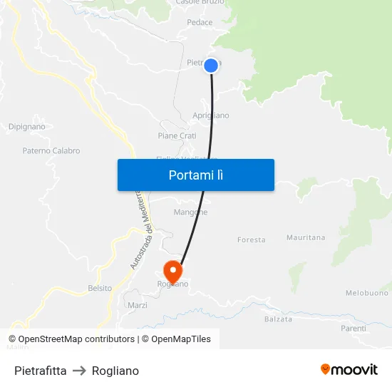 Pietrafitta to Rogliano map