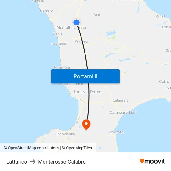 Lattarico to Monterosso Calabro map