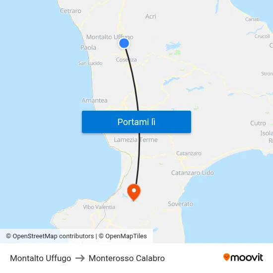 Montalto Uffugo to Monterosso Calabro map