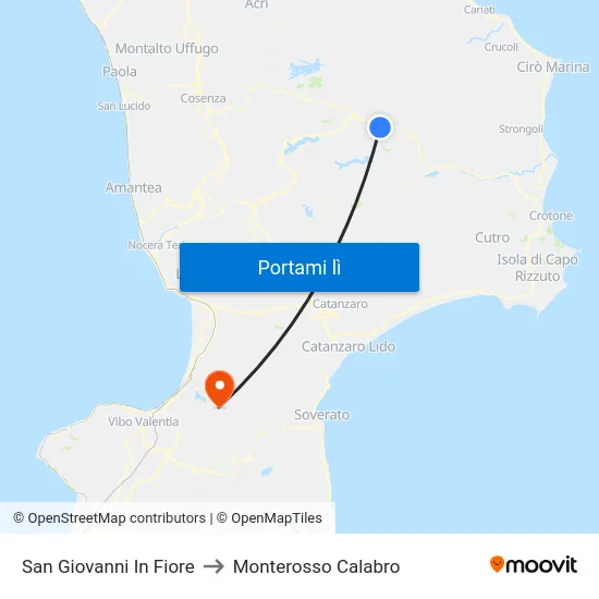 San Giovanni In Fiore to Monterosso Calabro map
