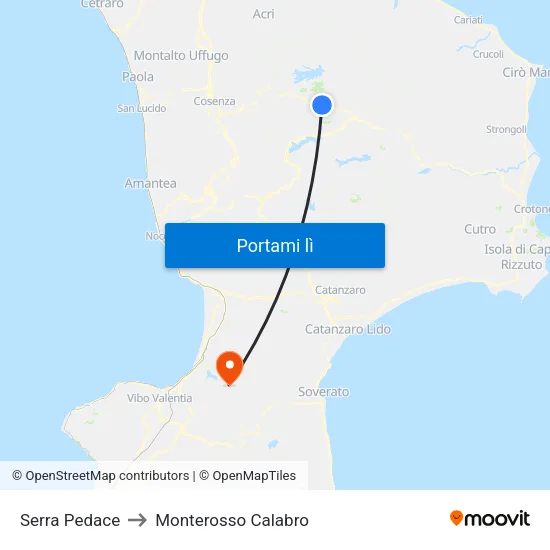 Serra Pedace to Monterosso Calabro map