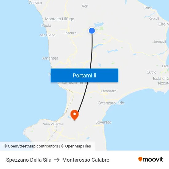 Spezzano Della Sila to Monterosso Calabro map