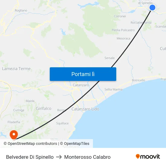 Belvedere Di Spinello to Monterosso Calabro map