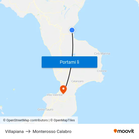 Villapiana to Monterosso Calabro map