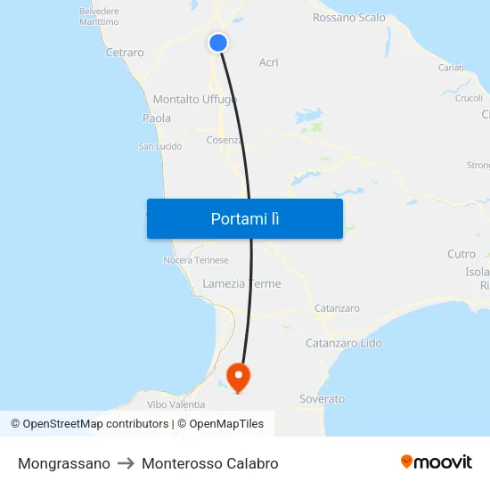 Mongrassano to Monterosso Calabro map