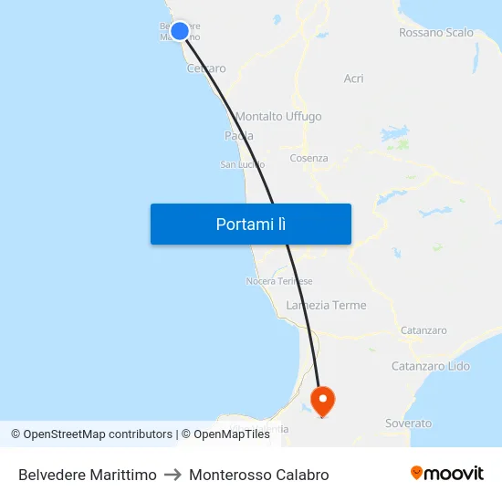 Belvedere Marittimo to Monterosso Calabro map