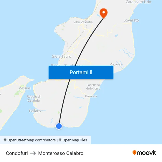 Condofuri to Monterosso Calabro map