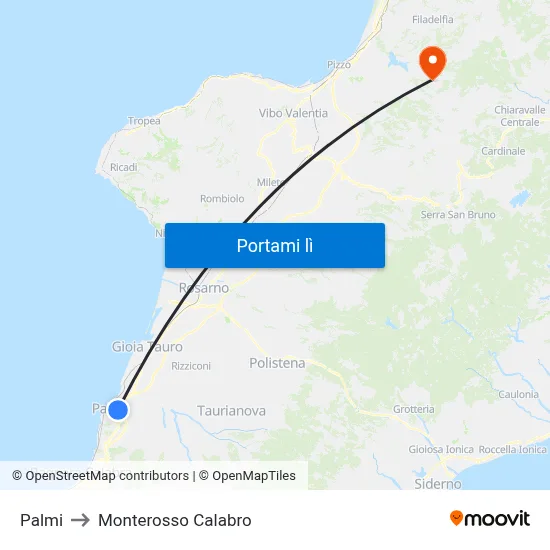 Palmi to Monterosso Calabro map