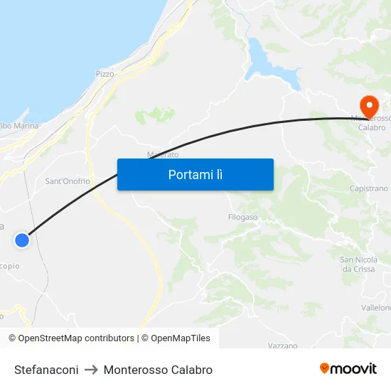 Stefanaconi to Monterosso Calabro map