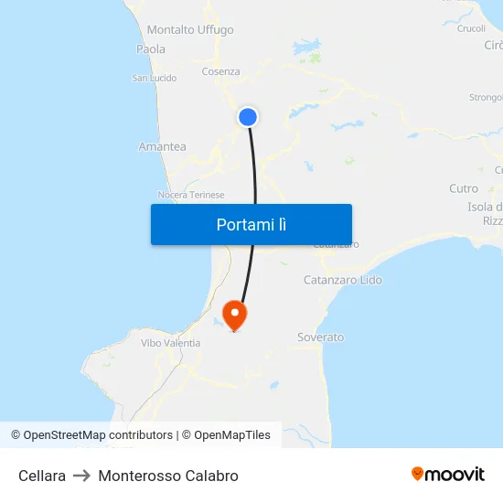 Cellara to Monterosso Calabro map