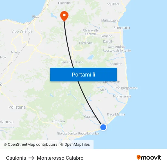 Caulonia to Monterosso Calabro map
