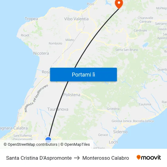Santa Cristina D'Aspromonte to Monterosso Calabro map