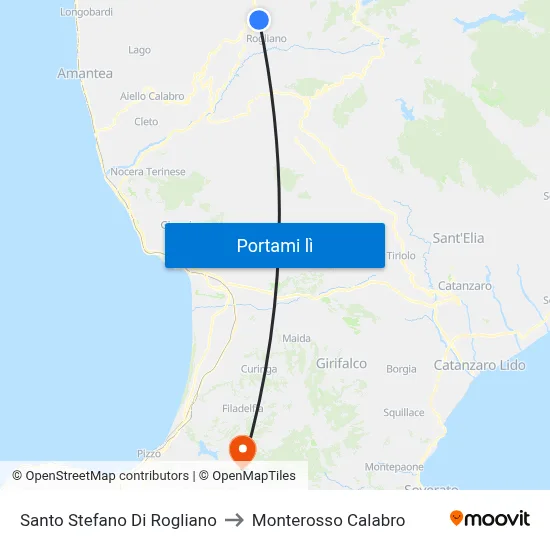 Santo Stefano Di Rogliano to Monterosso Calabro map