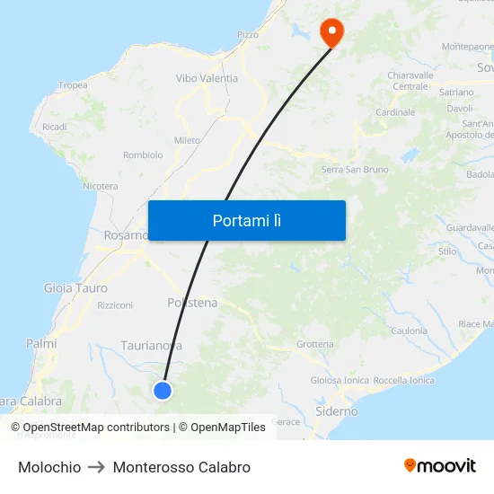 Molochio to Monterosso Calabro map