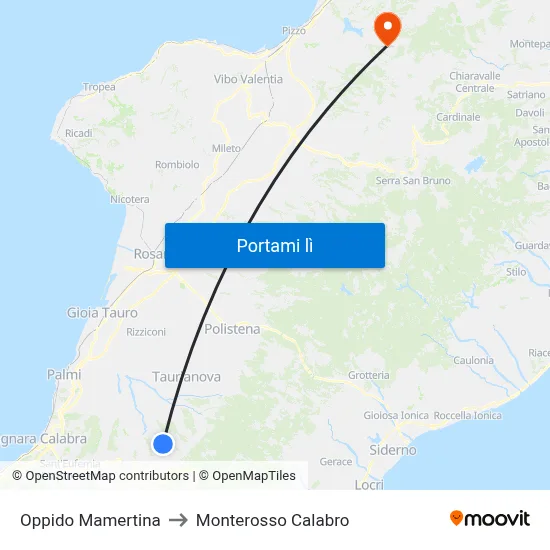 Oppido Mamertina to Monterosso Calabro map