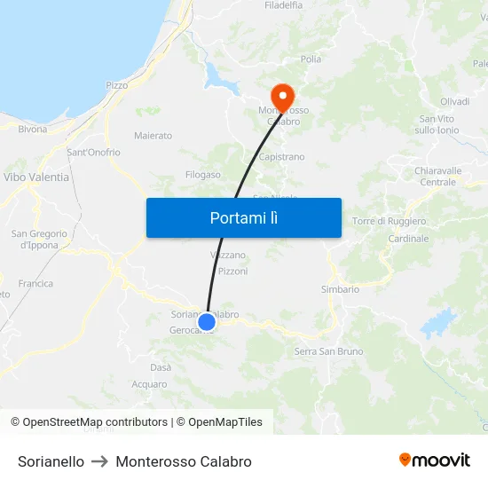 Sorianello to Monterosso Calabro map