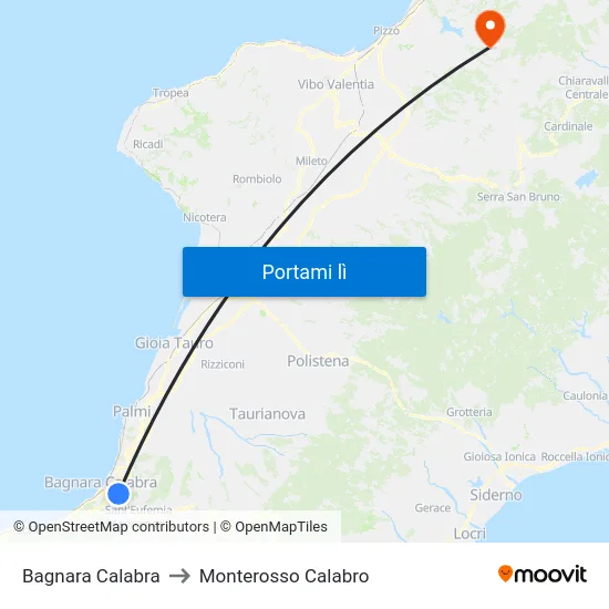 Bagnara Calabra to Monterosso Calabro map