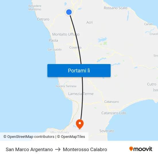 San Marco Argentano to Monterosso Calabro map
