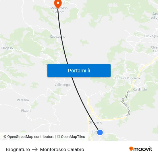Brognaturo to Monterosso Calabro map