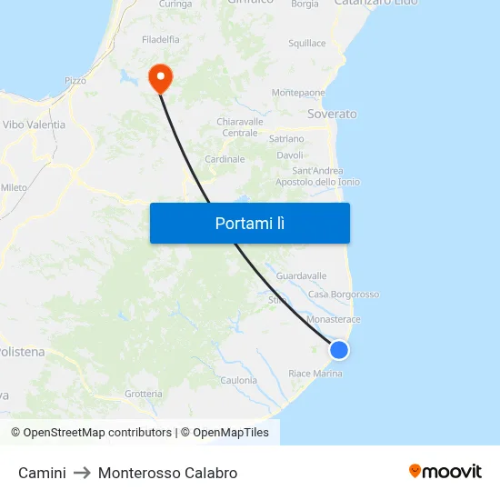 Camini to Monterosso Calabro map